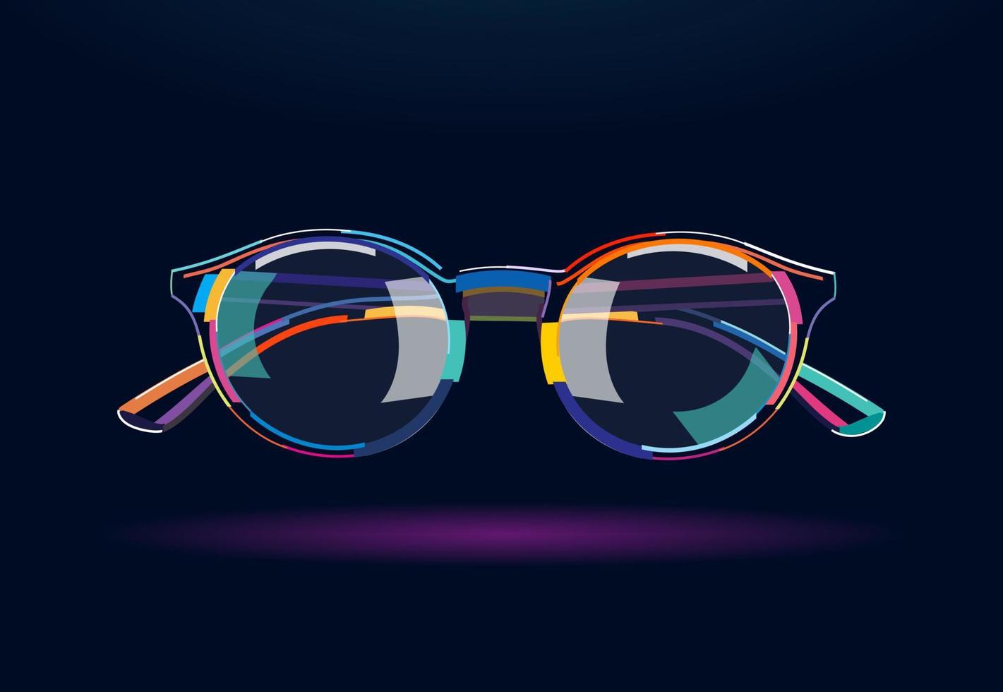 stijlvolle bril met afgeronde monturen. zonnebril, abstracte, kleurrijke tekening. vectorillustratie van verf vector