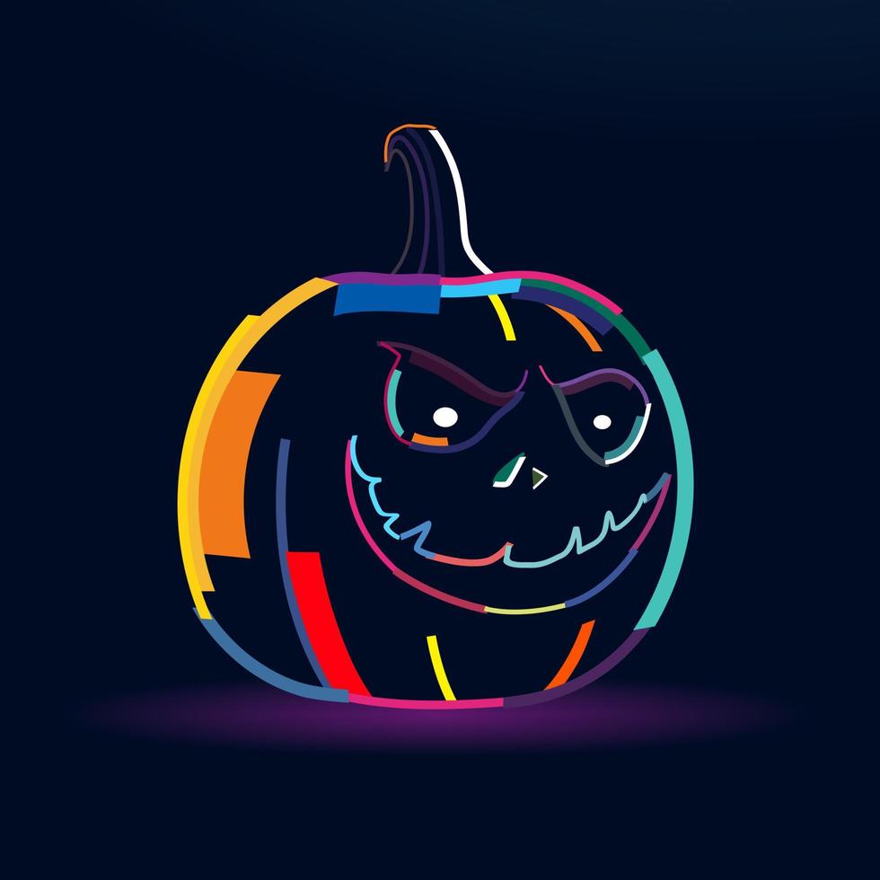 halloween-pompoen, het belangrijkste symbool van een gelukkige halloween-vakantie, abstracte, kleurrijke tekening. vectorillustratie van verf vector