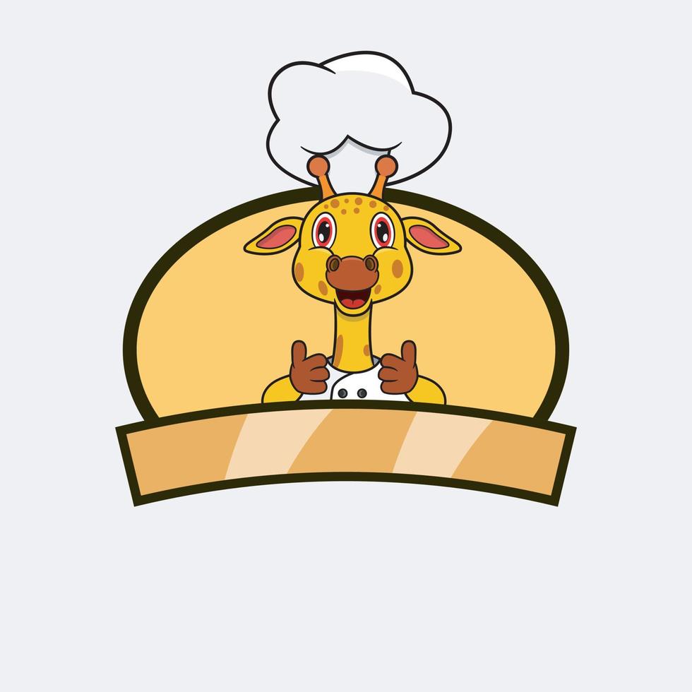 schattige girafchef-kok en kookthema. mascotte, karakter, logo, label en icoon. vector