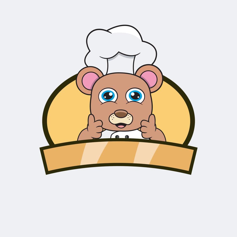 schattige beer chef-kok en kookthema. mascotte, karakter, logo, label en icoon. vector