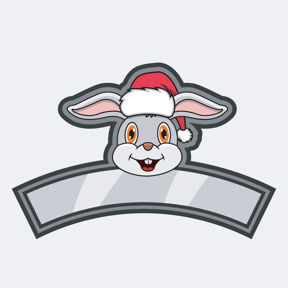 konijn hoofd karakter logo, pictogram, watermerk, badge, embleem en label met kerstmuts. vector