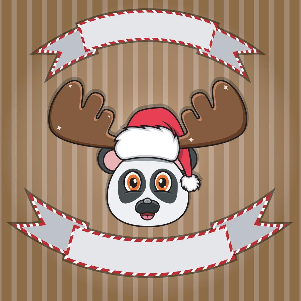 schattig pandahoofd met kerstmuts. blanco label en banner. karakter, mascotte en icoon. vector