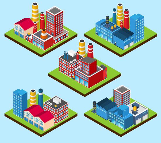 Industriële gebouwen isometrisch vector