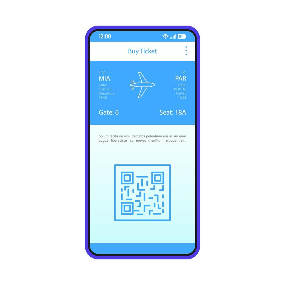partij beproeving Vliegveld tickets boeken app interface vector sjabloon. mobiele app interface blauwe  ontwerplay-out. smartphone vliegticket kopen. online reisplanning. platte  ui. telefoondisplay met qr-code 4436732 - Download Free Vectors, Vector  Bestanden, Ontwerpen Templates