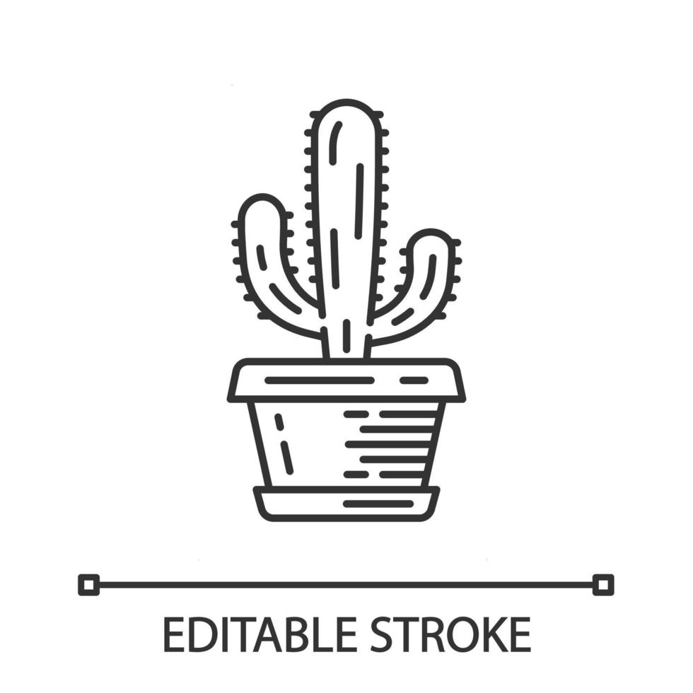 Mexicaanse gigantische cactus in pot lineair pictogram. karton. olifant cactus. huis- en tuinplant. dunne lijn illustratie. contour symbool. vector geïsoleerde overzichtstekening. bewerkbare streek