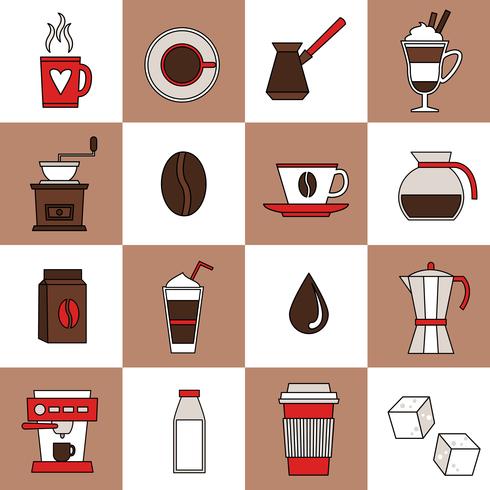 Koffie pictogrammen platte lijn vector