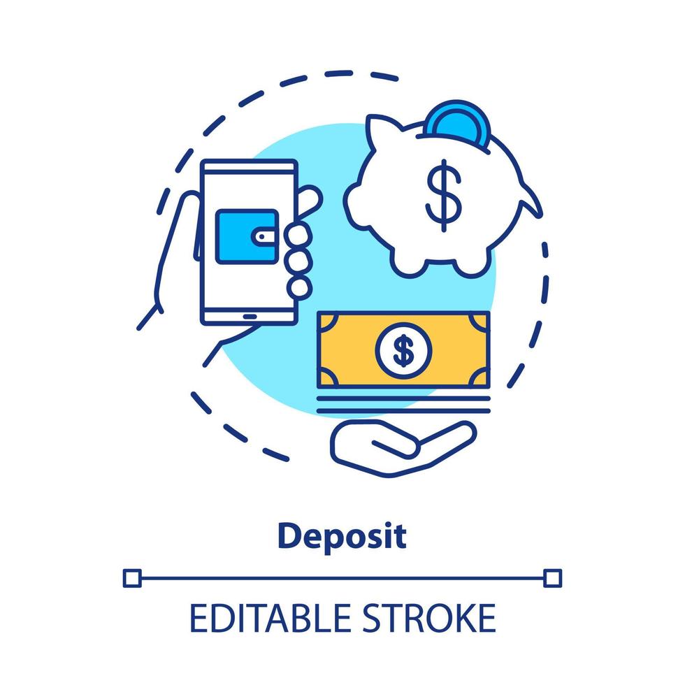 aanbetaling concept icoon. spaarbeleggingen. casino storting bonus idee dunne lijn illustratie. digitale portemonnee betaling. geld terug en spaarvarken. vector geïsoleerde overzichtstekening. bewerkbare streek