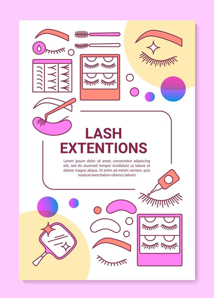 lash extension poster sjabloon lay-out. valse wimpers packs, borstels en lijm. banner, boekje, folder afdrukontwerp met lineaire pictogrammen. vector brochure pagina-indeling voor tijdschriften, reclamefolders