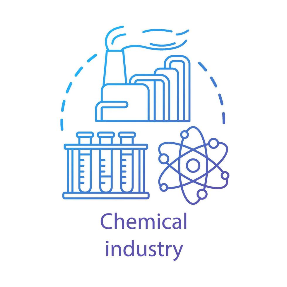 chemische industrie concept icoon. industriële chemicaliën produceren. plant, reageerbuizen, molecuul. synthetisch materiaal productie idee dunne lijn illustratie. vector geïsoleerde overzichtstekening. bewerkbare streek