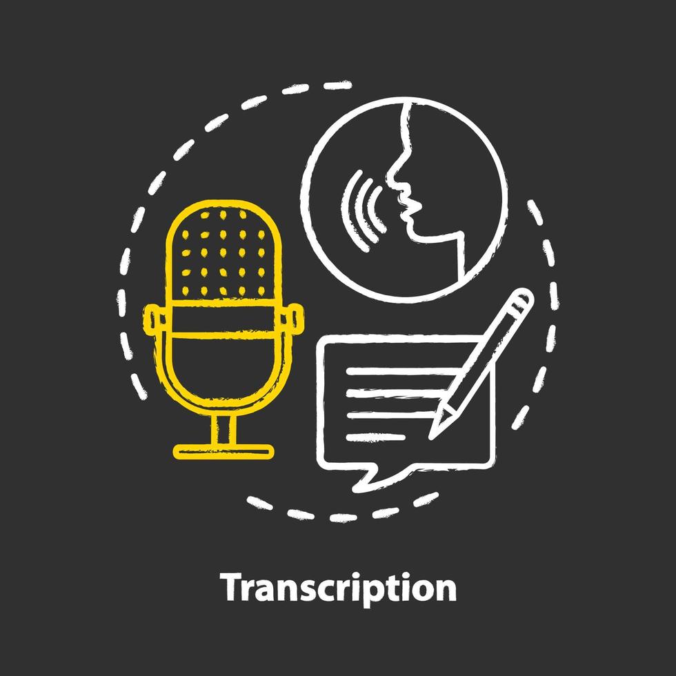 transcriptie krijt concept icoon. audiobestanden conversie naar tekstformaat idee. representatie van taal in geschreven vorm. toepassing in een vreemde taal. vector geïsoleerde schoolbordillustratie