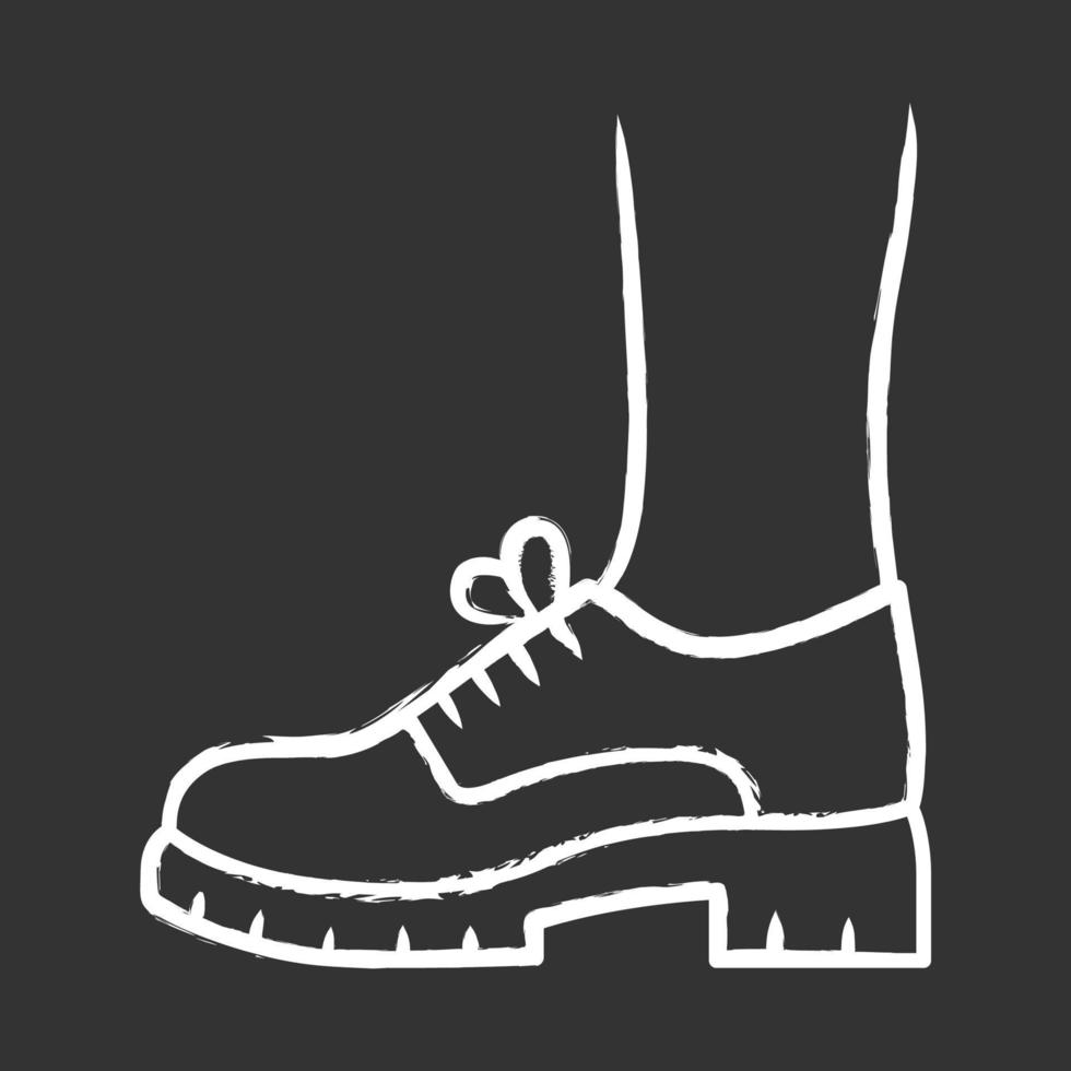 dikke brogues krijt icoon. vrouwen trendy oxford schoenen zijaanzicht. stijlvolle formele veterschoenen, elegant schoenenontwerp. vrouwelijke herfst, lente kantoorkleding mode. geïsoleerde vector schoolbordillustratie