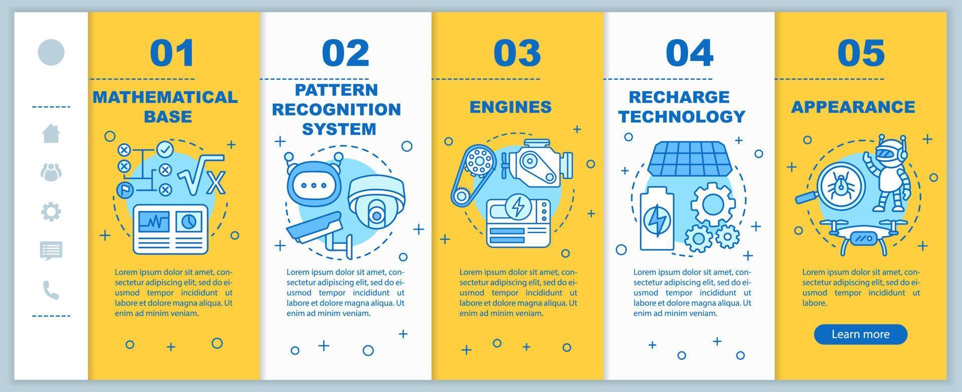 technologie in robotica onboarding mobiele webpagina's vector sjabloon. automatisering. responsief smartphone-website-interface-idee met lineaire illustraties. webpagina walkthrough stap schermen. kleur concept