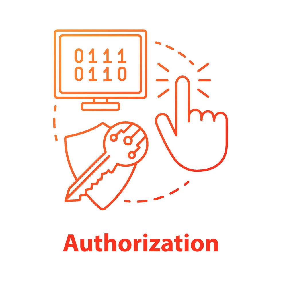 autorisatie concept icoon. software ontwikkeling idee dunne lijn illustratie. programmering van mobiele apparaten. data encryptie. persoonlijke privacybescherming. vector geïsoleerde overzichtstekening