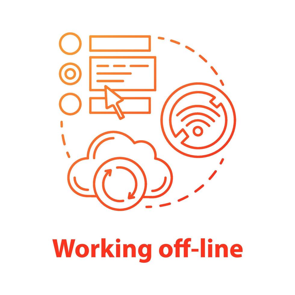 werken off-line concept icoon. software development tools idee dunne lijn illustratie. mislukte synchronisatie, loskoppelen. geen signaal. wifi-verbindingsfout. vector geïsoleerde overzichtstekening