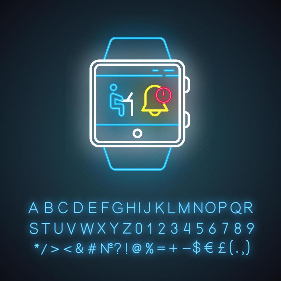 meldingen smartwatch functie neonlicht icoon. synchronisatie met laptop, computer en andere gadgets. gloeiend bord met alfabet, cijfers en symbolen. vector geïsoleerde illustratie