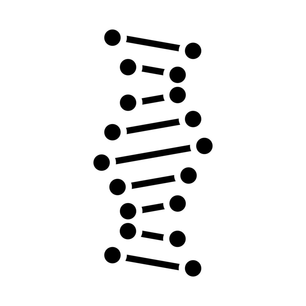 dna-helix glyph-pictogram. verbonden punten, lijnen. deoxyribonucleïnezuur, nucleïnezuurstructuur. chromosoom. moleculaire biologie. genetische code. silhouet symbool. negatieve ruimte. vector geïsoleerde illustratie