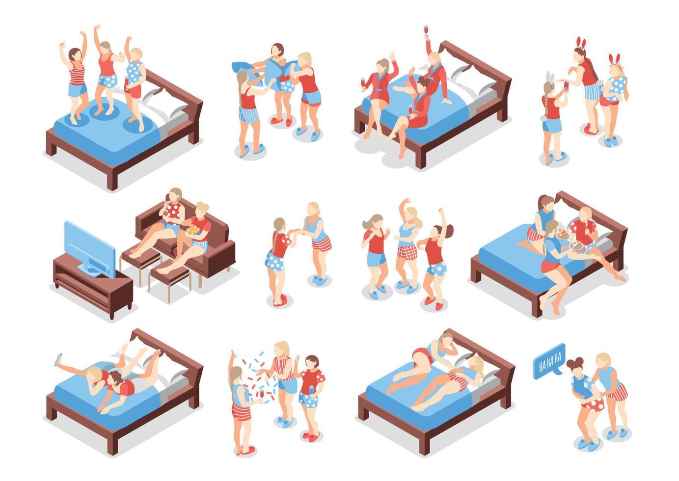 pyjama party icon set vector