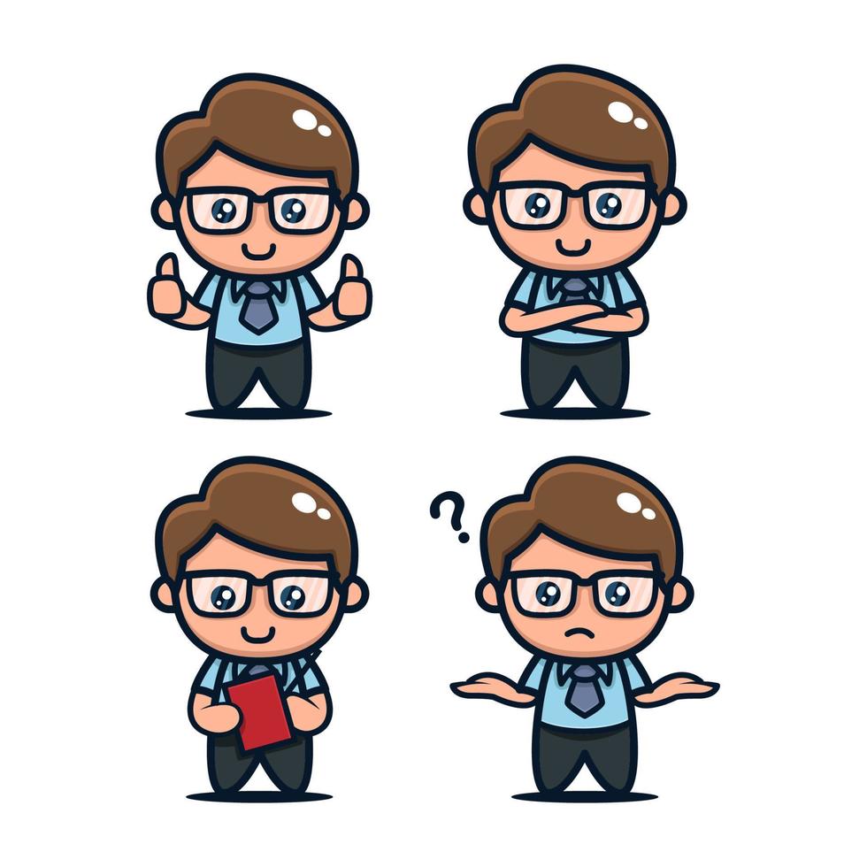 set van schattige geek nerd mascotte ontwerp pictogram illustratie vector