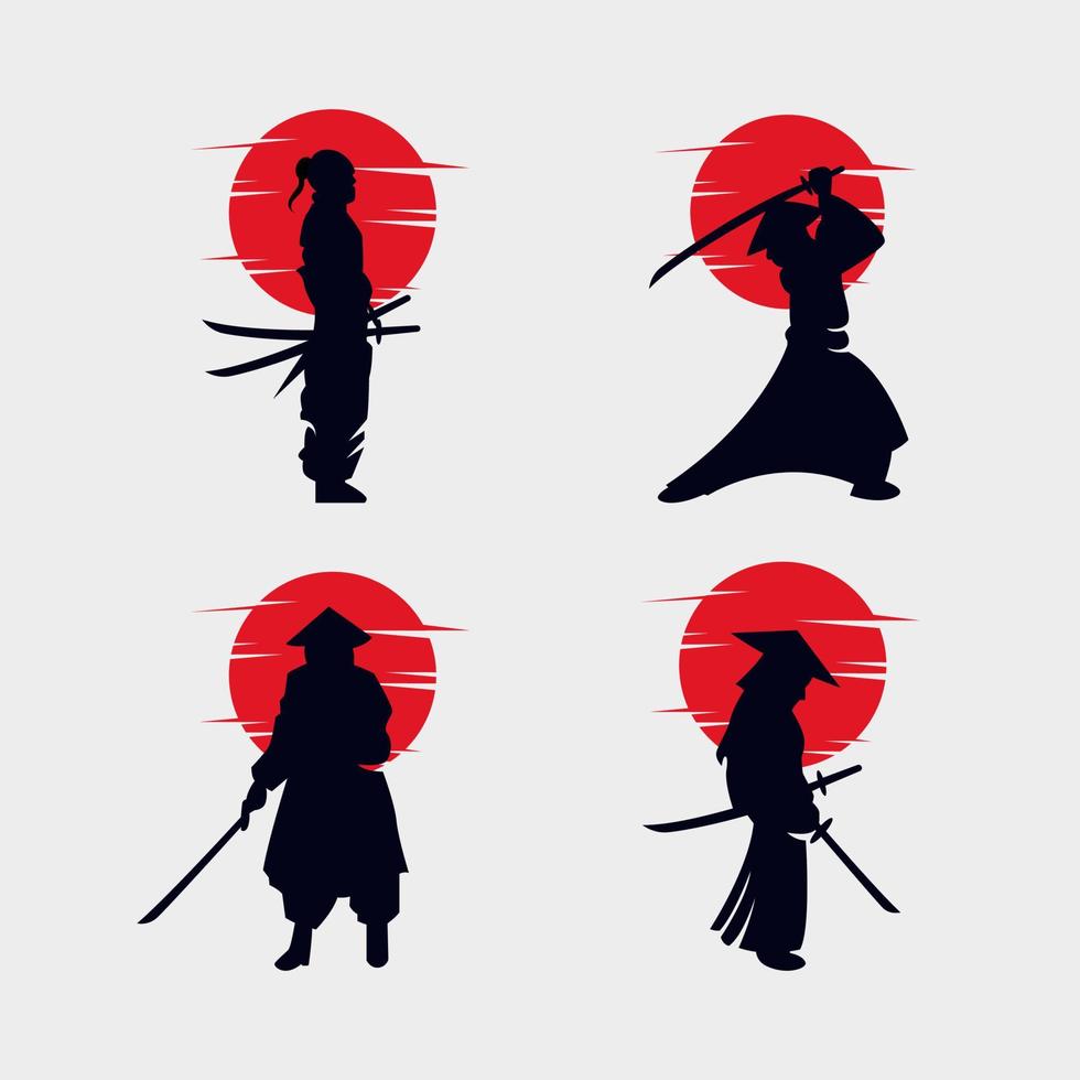 set van samurai logo silhouet ontwerp vector