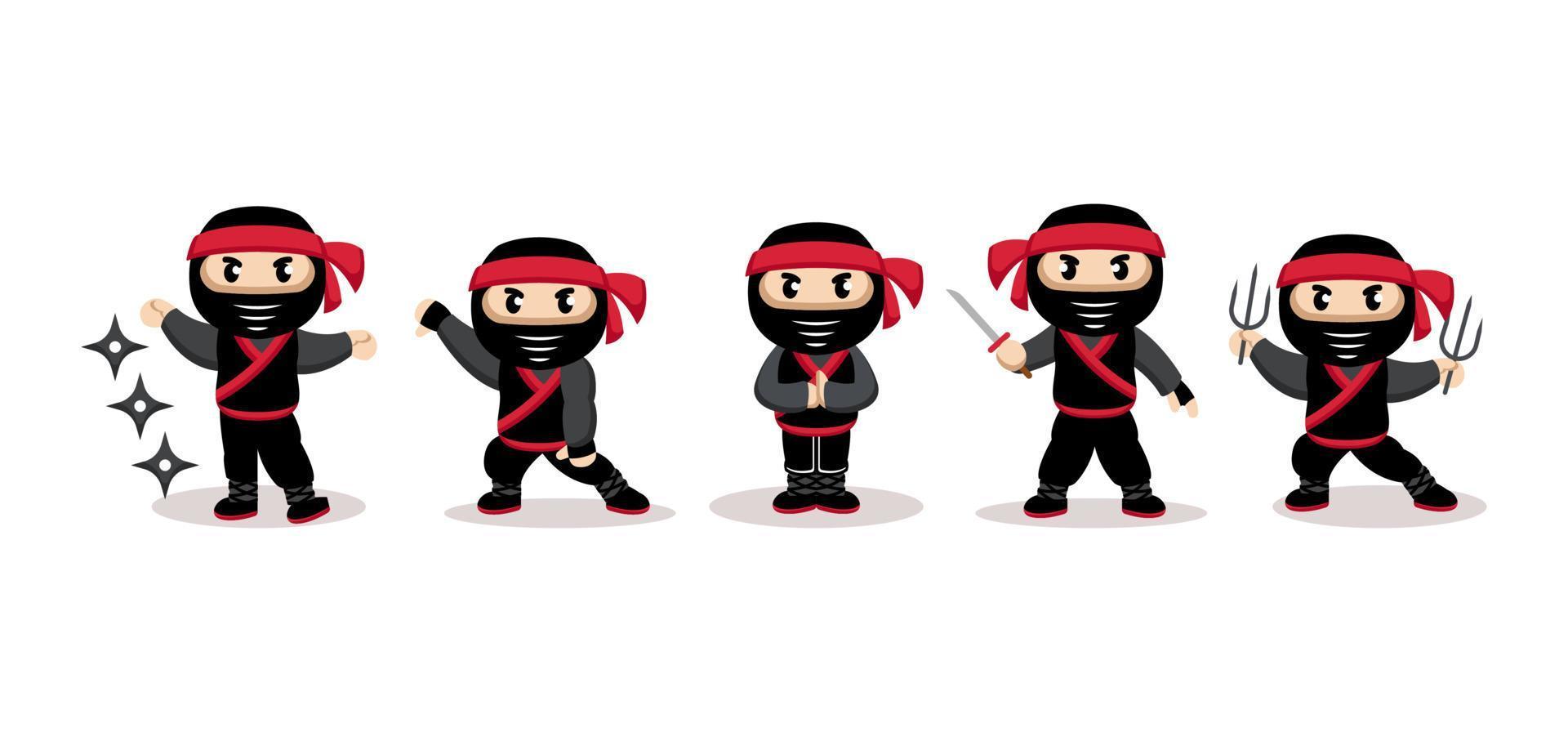 schattige ninja met zwart kostuum mascotte ontwerp vector