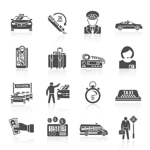 Taxi pictogrammen zwarte set vector