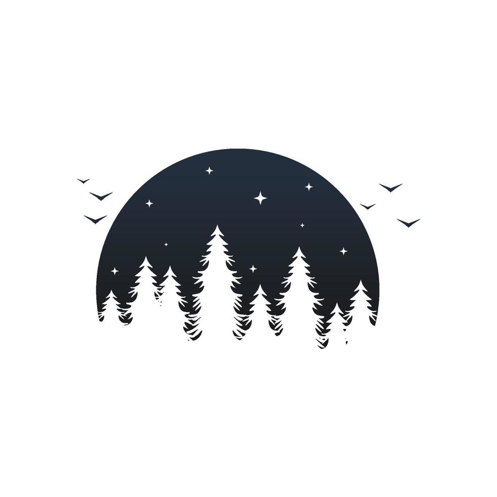 nacht pijnboom maan silhouet logo inspiraties vector