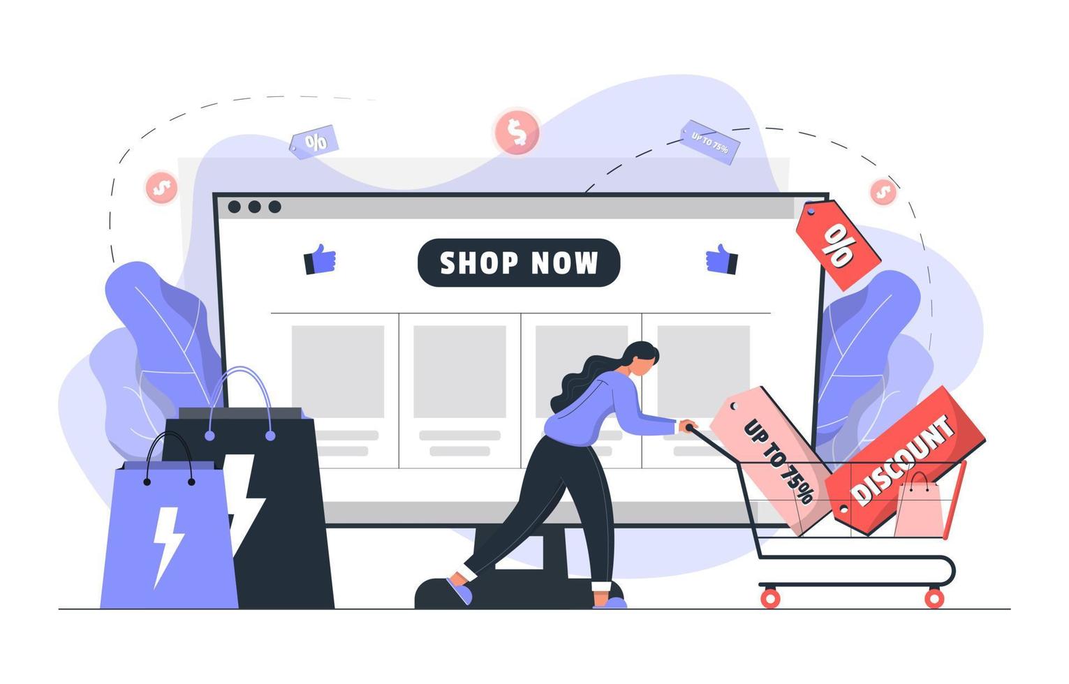 online winkelen, korting, flash sales karakter concept illustratie vector