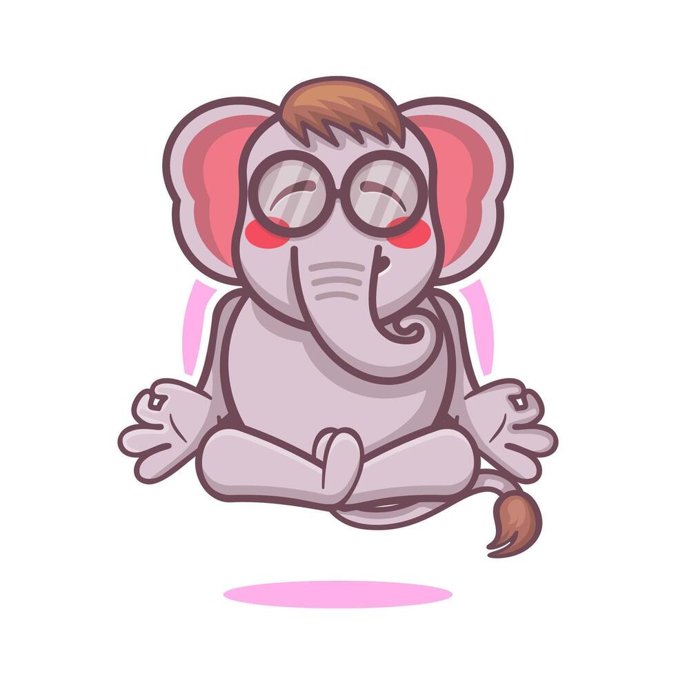 kalmte olifant dier karakter mascotte met yoga meditatie houding geïsoleerd tekenfilm vector