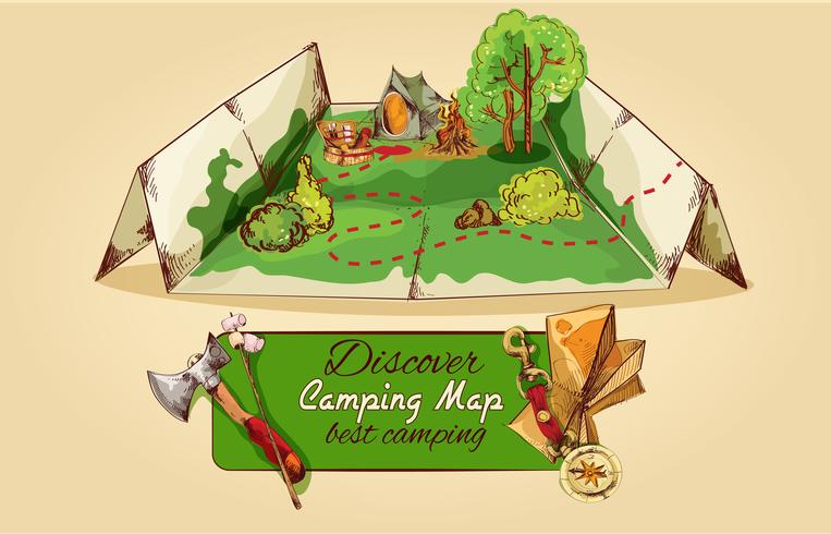 camping kaart schets vector