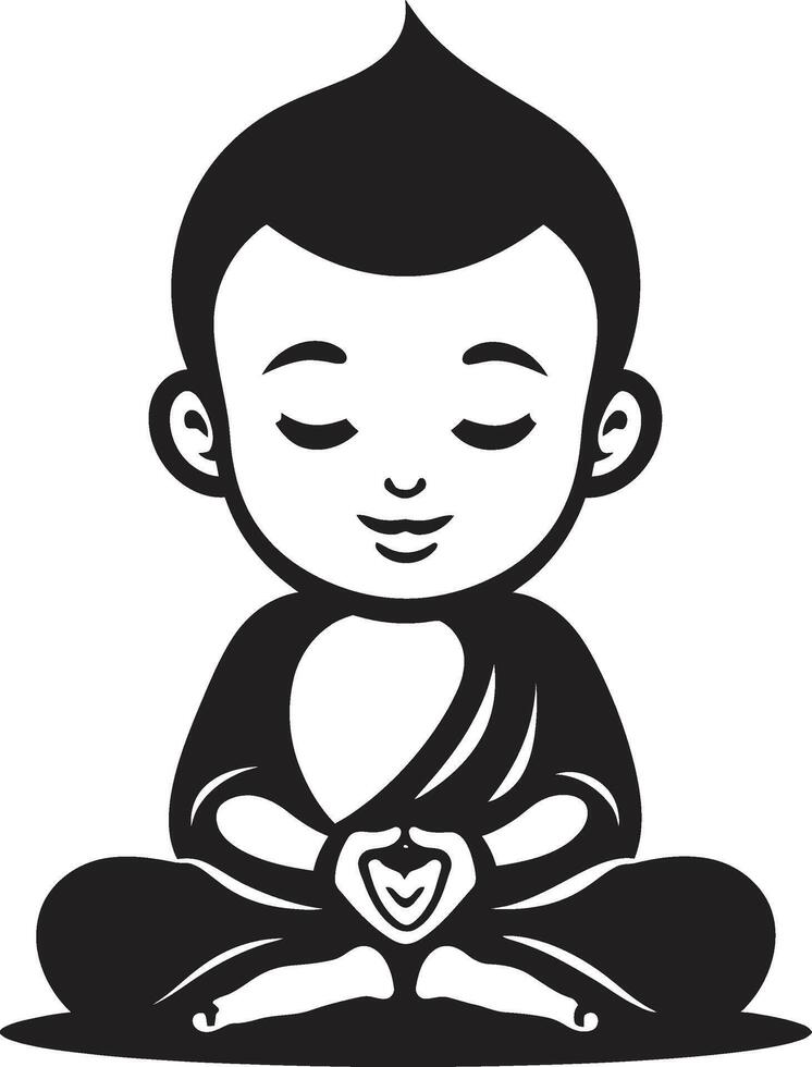zen kinderkamer mini monnik silhouet goddelijk jochie tekenfilm Boeddha embleem vector