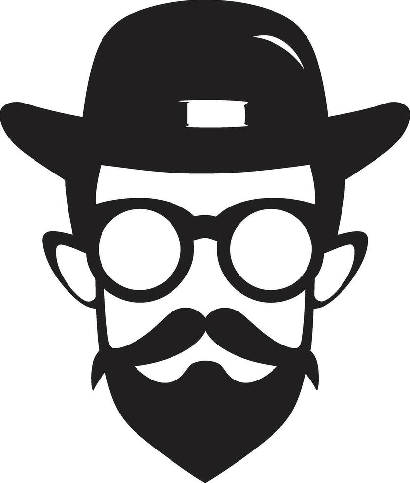 hedendaags charme zwart van tekenfilm hipster Mens gezicht strak styling hipster Mens gezicht tekenfilm in zwart vector