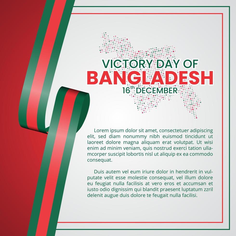 Bangladesh overwinningsdag achtergrond met een halftoonkaart en lintvlag vector