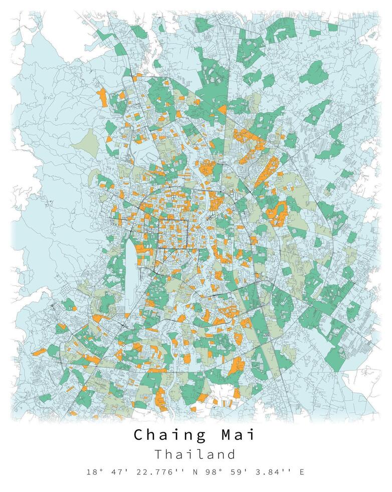 chaing mei, thailand, stad centrum, stedelijk detail straten wegen kleur kaart, element sjabloon beeld vector