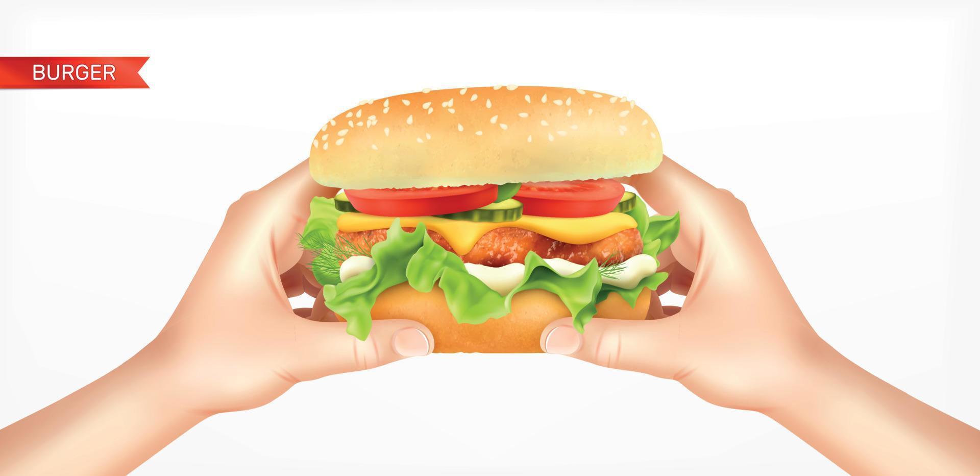 hamburger in handen samenstelling vector