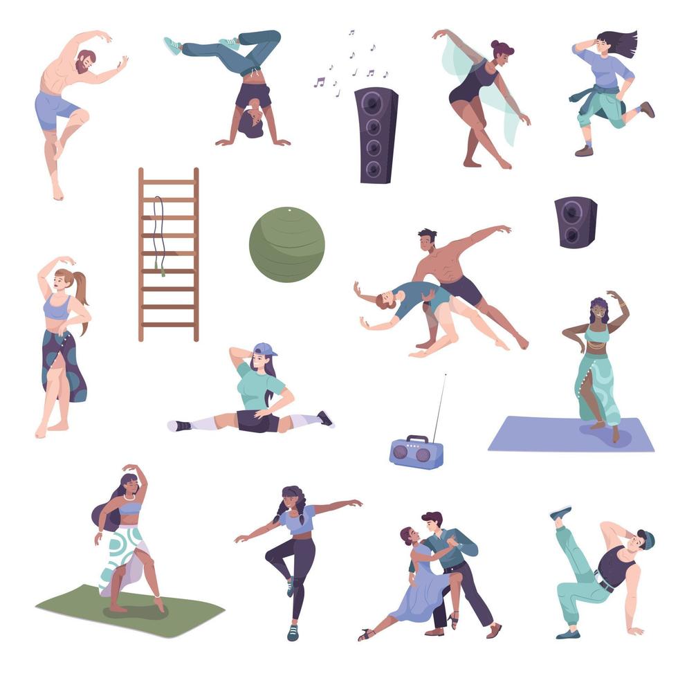 dansers doodle icon set vector