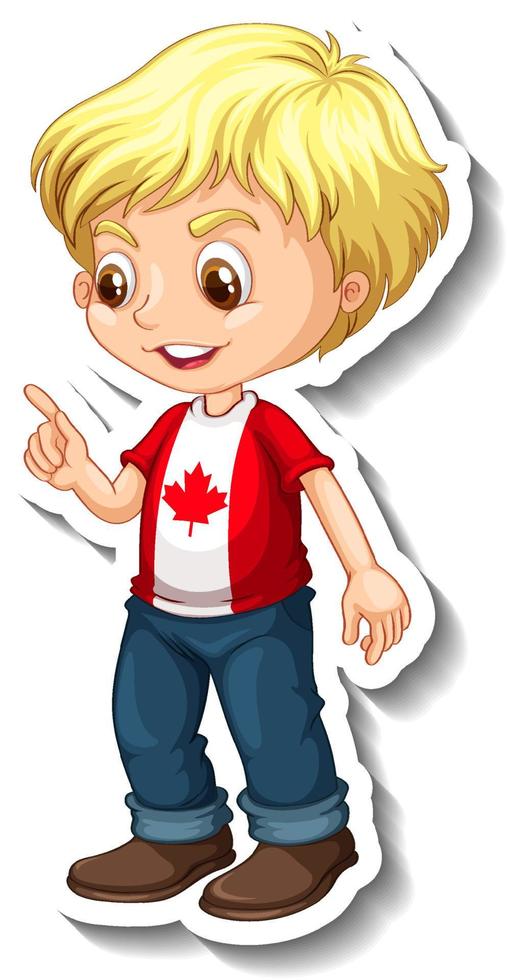 jongen met blond haar draagt t-shirt met Canadese vlag vector