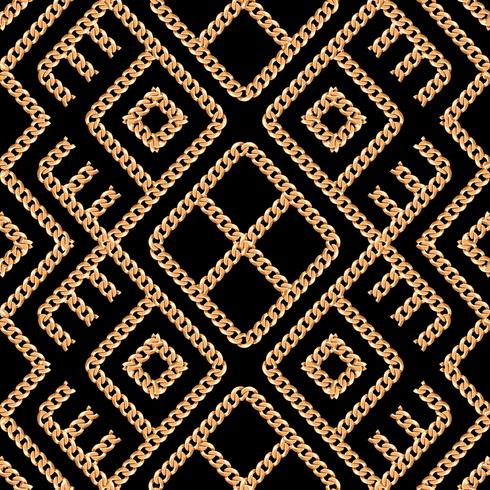 Naadloos patroon van Gouden ketting geometrisch ornament op zwarte achtergrond. Vector illustratie