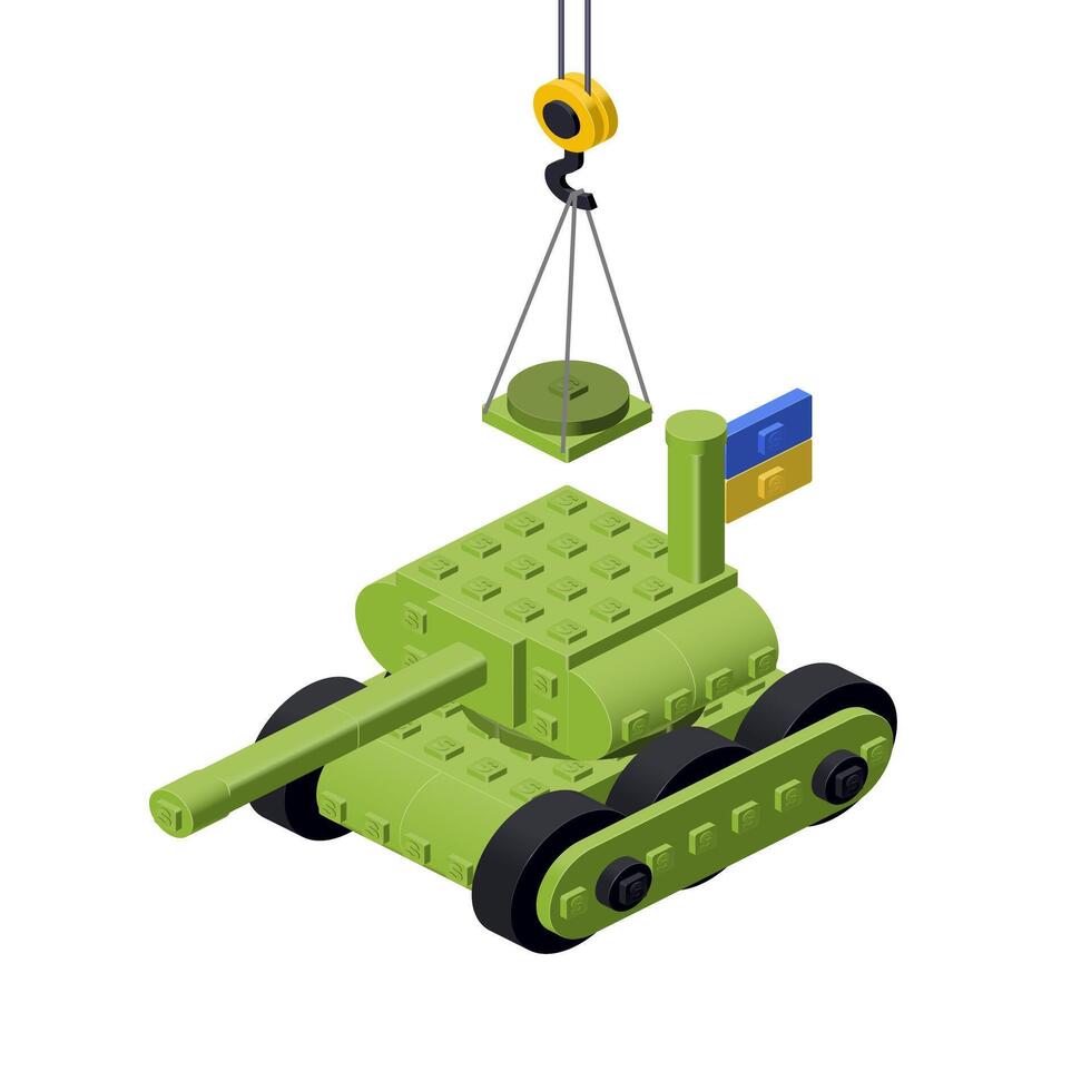 productie van een tank voor Oekraïne concept Aan wit achtergrond. vector