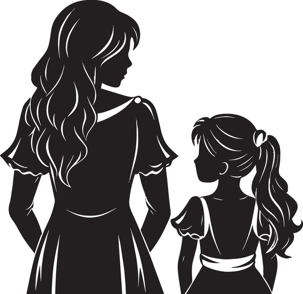 moeder met dochter geïsoleerd Aan wit achtergrond. zwart en wit illustratie. vector