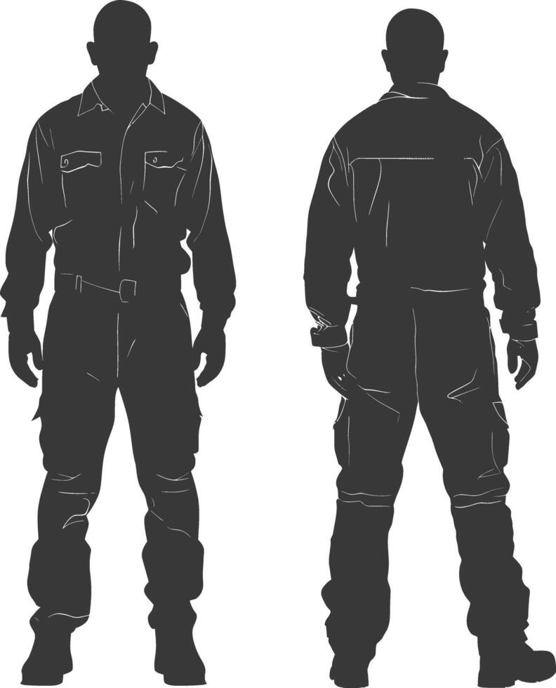 silhouet Mens arbeiders vervelend jumpsuit zwart kleur enkel en alleen vector