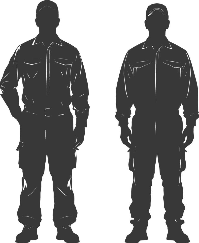 silhouet Mens arbeiders vervelend jumpsuit zwart kleur enkel en alleen vector