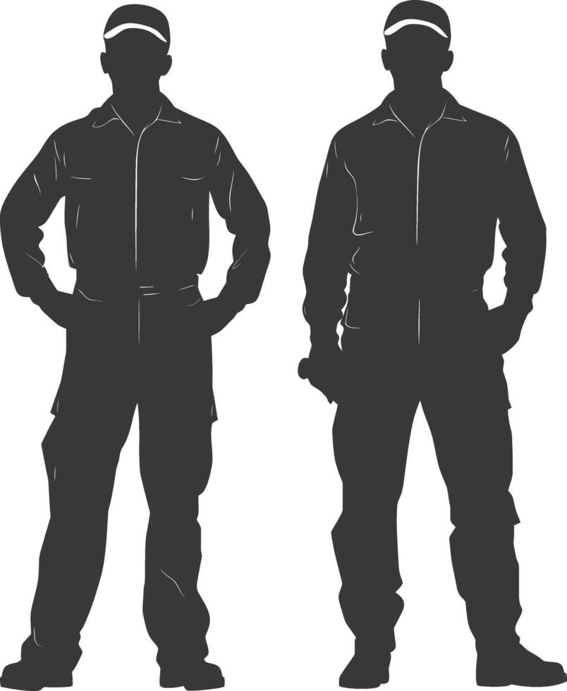 silhouet Mens arbeiders vervelend jumpsuit zwart kleur enkel en alleen vector