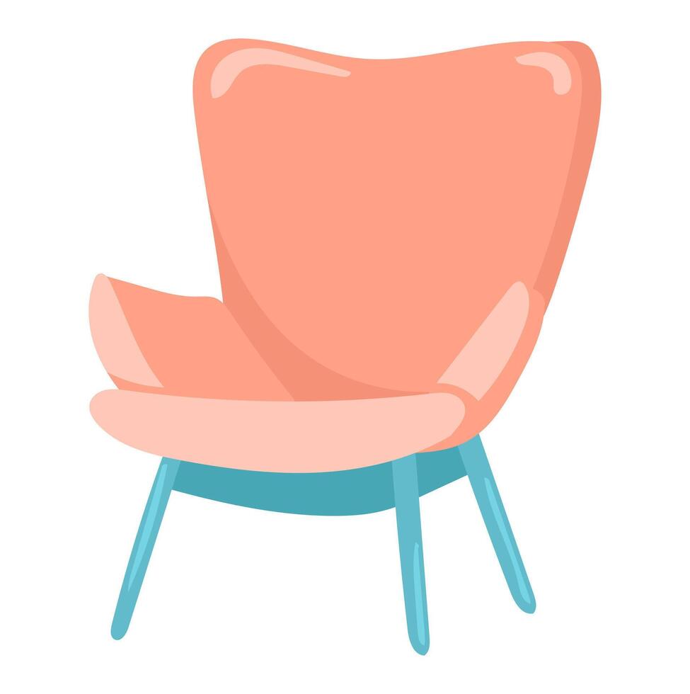 fauteuil in vlak ontwerp. klassiek rood fauteuil met breed terug en poten. illustratie geïsoleerd. vector