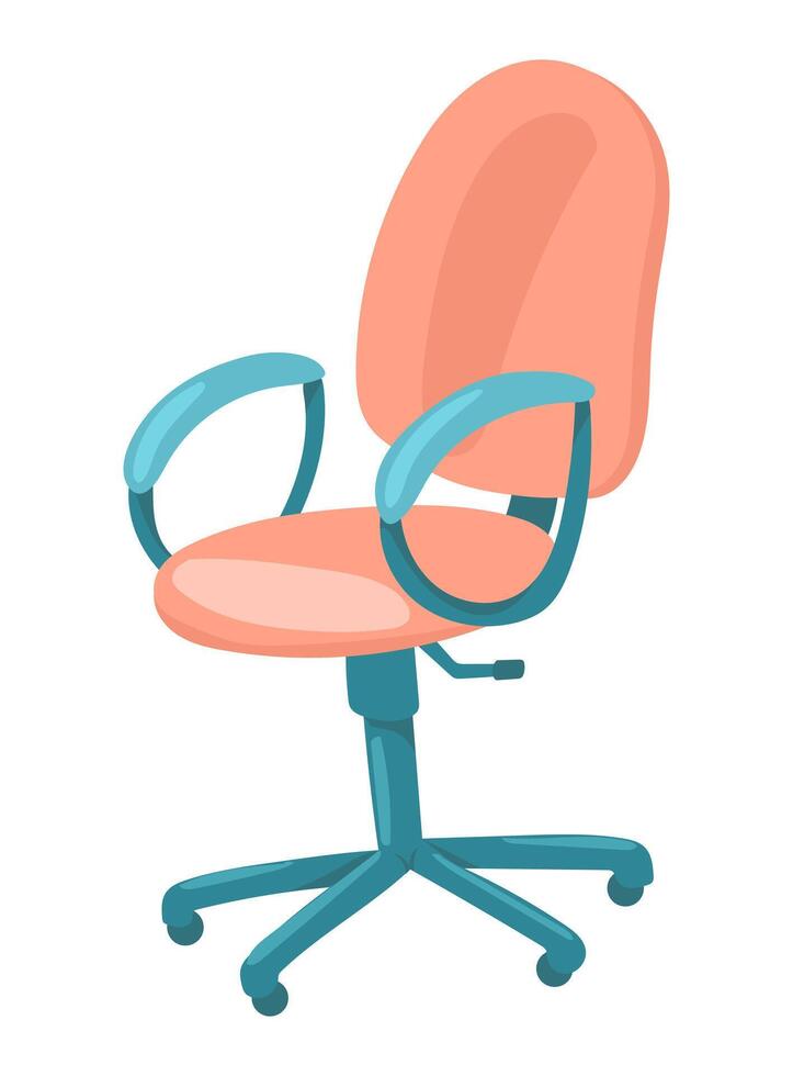 kantoor stoel in vlak ontwerp. fauteuil met verstelbaar elementen en wielen. illustratie geïsoleerd. vector