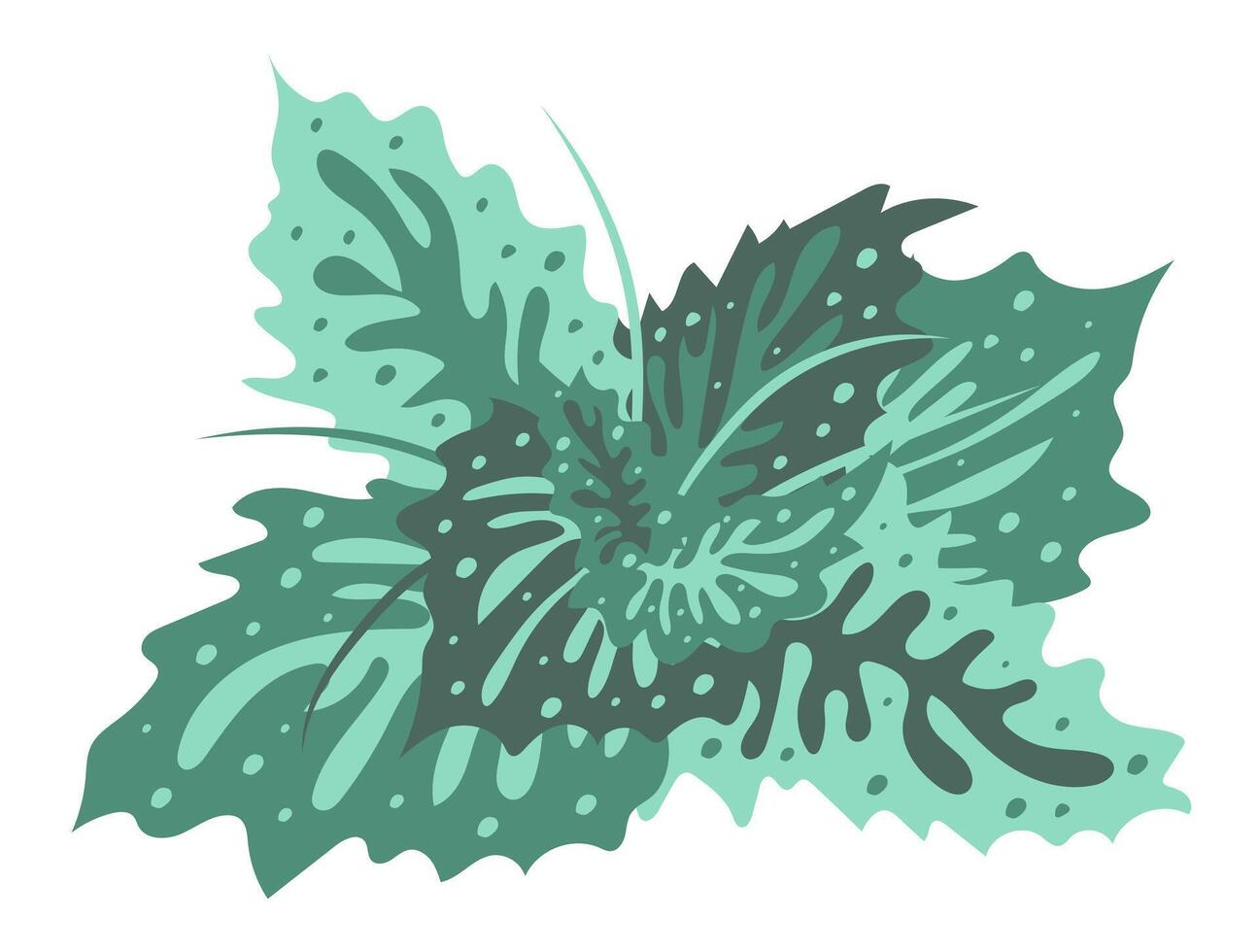 groen bladeren in struik in vlak ontwerp. abstract tropisch gebladerte groei. illustratie geïsoleerd. vector