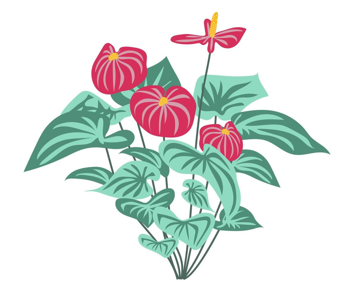 calla lelie met bladeren in vlak ontwerp. bloeiend bloemen in struik gebladerte. illustratie geïsoleerd. vector