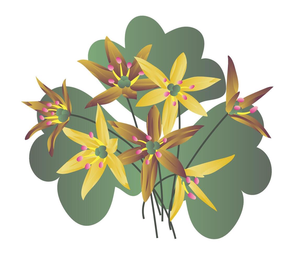 abstract geel lelie bloemen in struik in vlak ontwerp. bloeiend bloeit. illustratie geïsoleerd. vector