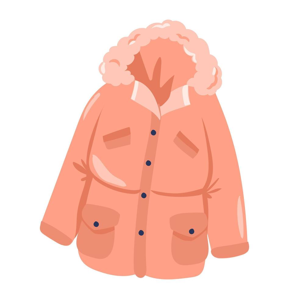 winter jasje met zakken in vlak ontwerp. warm gewoontjes vrouw kleding. illustratie geïsoleerd. vector