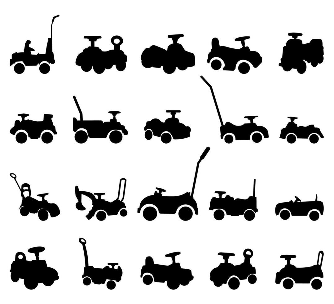 reeks van silhouetten van kinderen Duwen speelgoed- auto's vector
