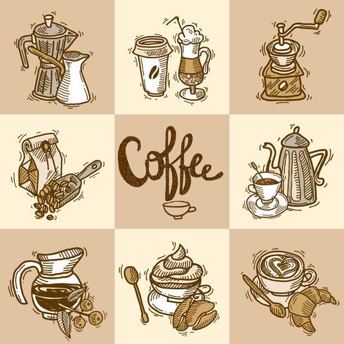 Koffie decoratieve set vector